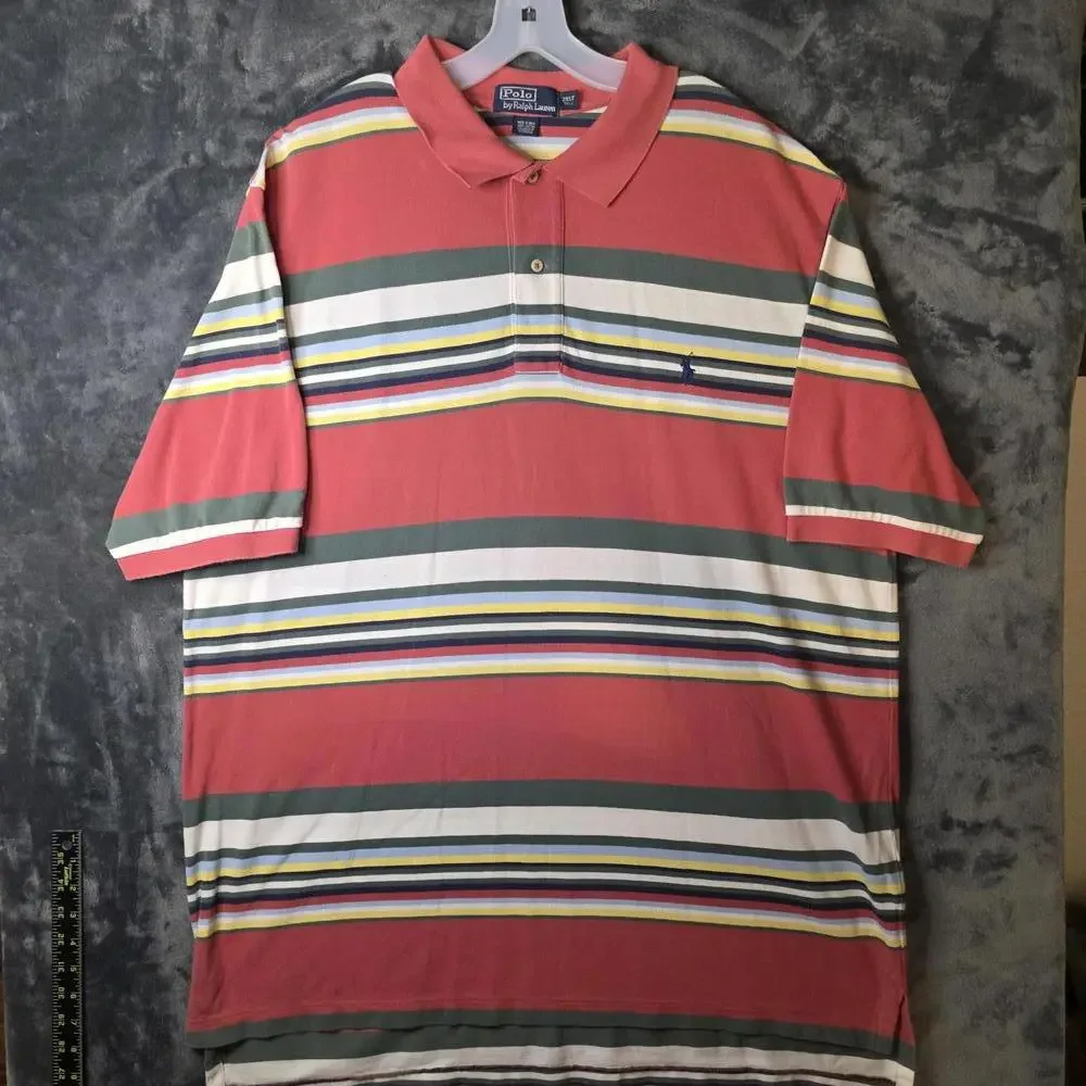 Vintage Polo Ralph Lauren Shirt Men 2XLT Red Green Striped 90s Mall Dad Preppy